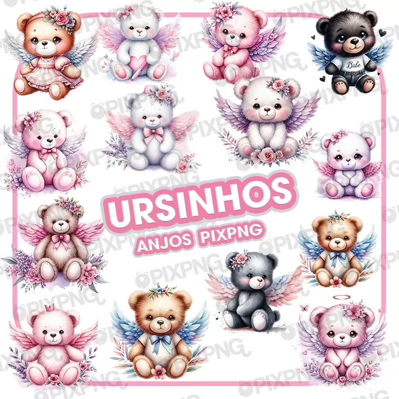 Kit Digital Ursinhos Anjos Pixpng