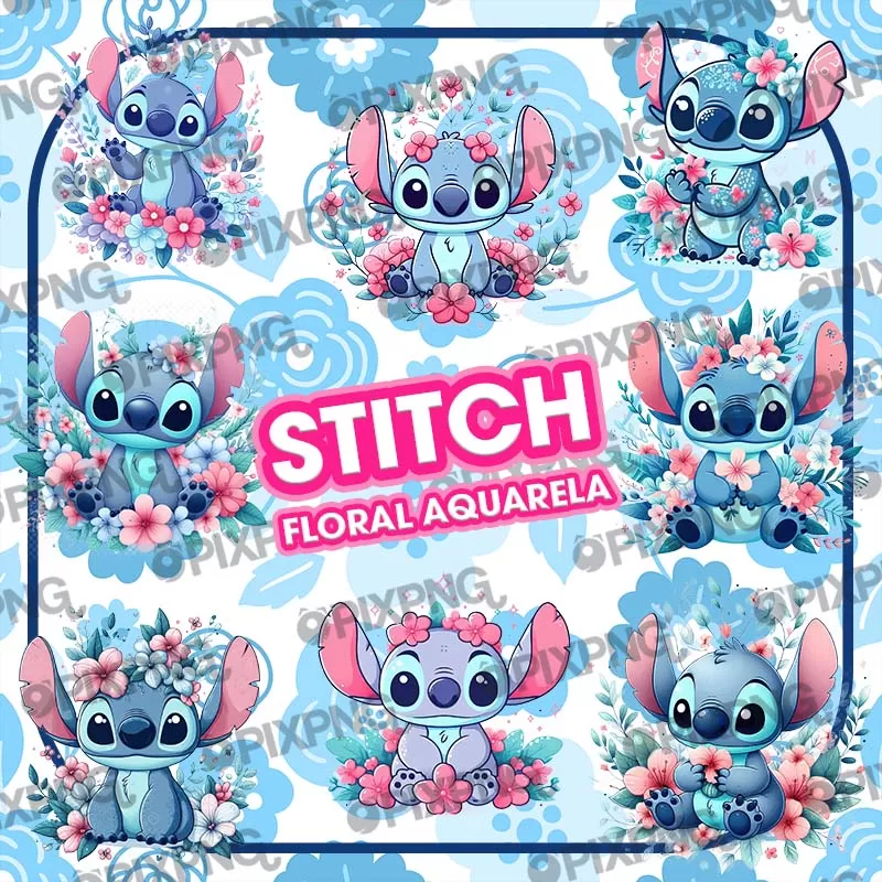 Stitch Floral Aquarela Pixpng